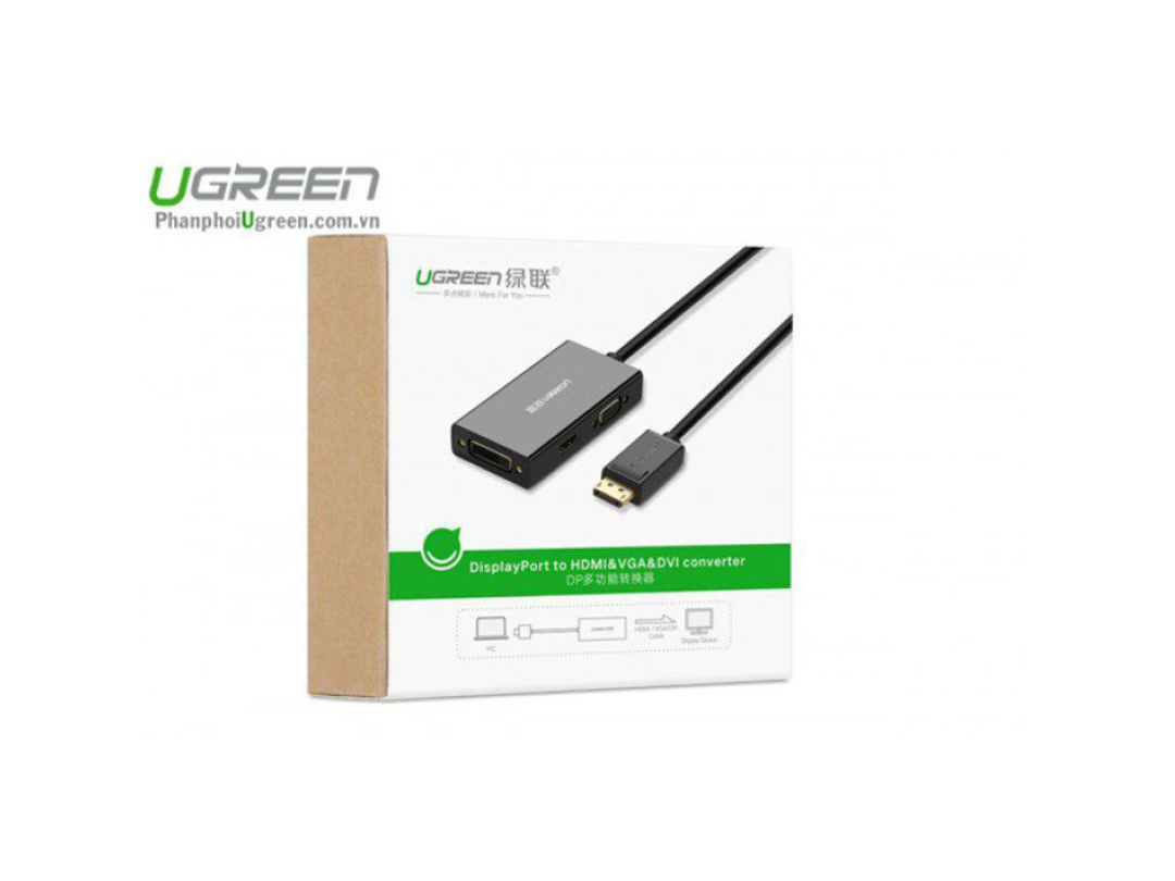 محول 3 في 1 من منفذ DisplayPort DP إلى HDMI VGA DVI بدقة 4K من ذكر إلى أنثى DP110-20420 من uGreen محول 3 في 1 من منفذ DisplayPort DP إلى HDMI VGA DVI بدقة 4K من ذكر إلى أنثى DP110-20420 من uGreen
